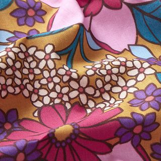 Bomullstyg Kretong popkonstblommor – kanel/pink, 