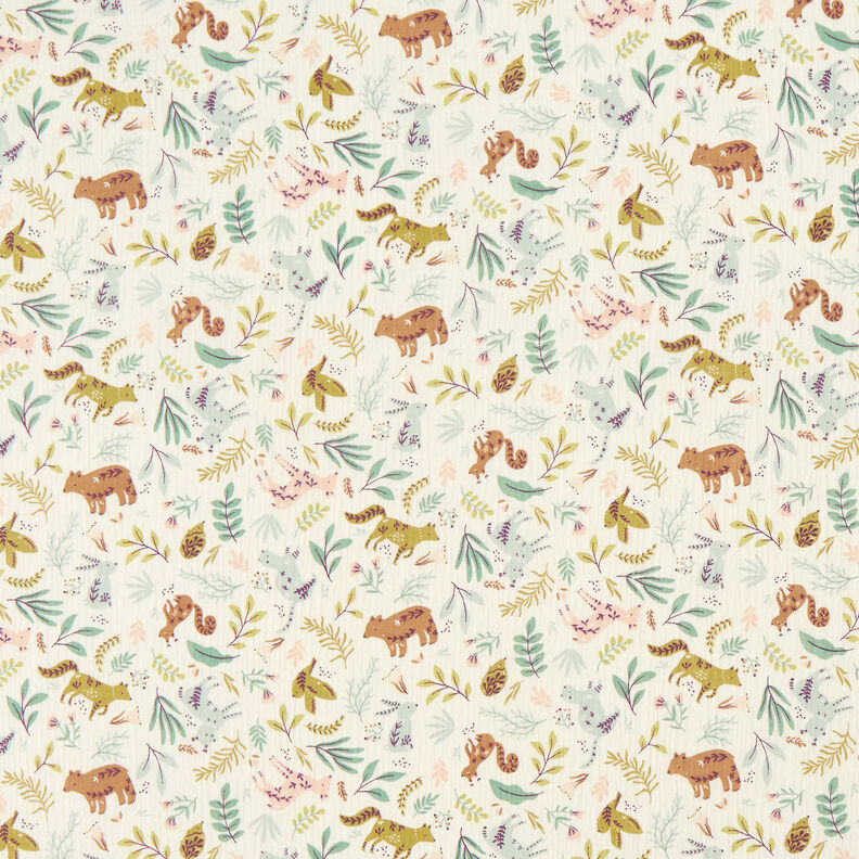 Muslin/Dubbel-krinkelväv Skogsdjur blommig – yllevit,  image number 1