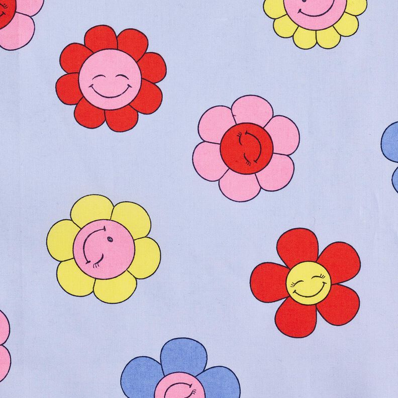 Behandlad bomull Glada blommor | Poppy Fabrics – babyblått/rosa, image number 7