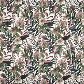 Dekorationstyg Canvas utsmyckade blommor &ndash; elfenbensvit/m&ouml;rk furu, 