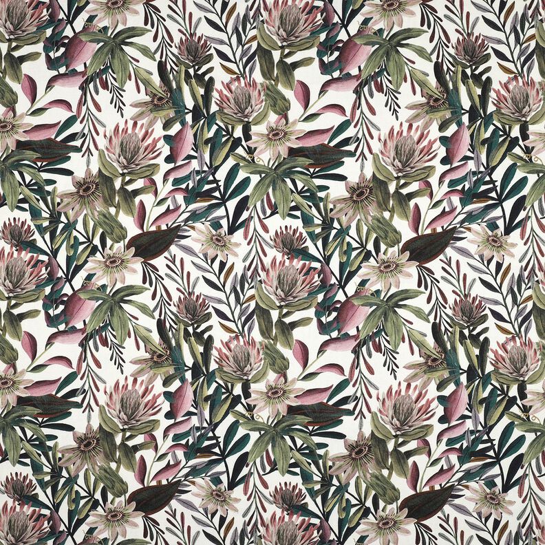 Dekorationstyg Canvas utsmyckade blommor &ndash; elfenbensvit/m&ouml;rk furu,  image number 1