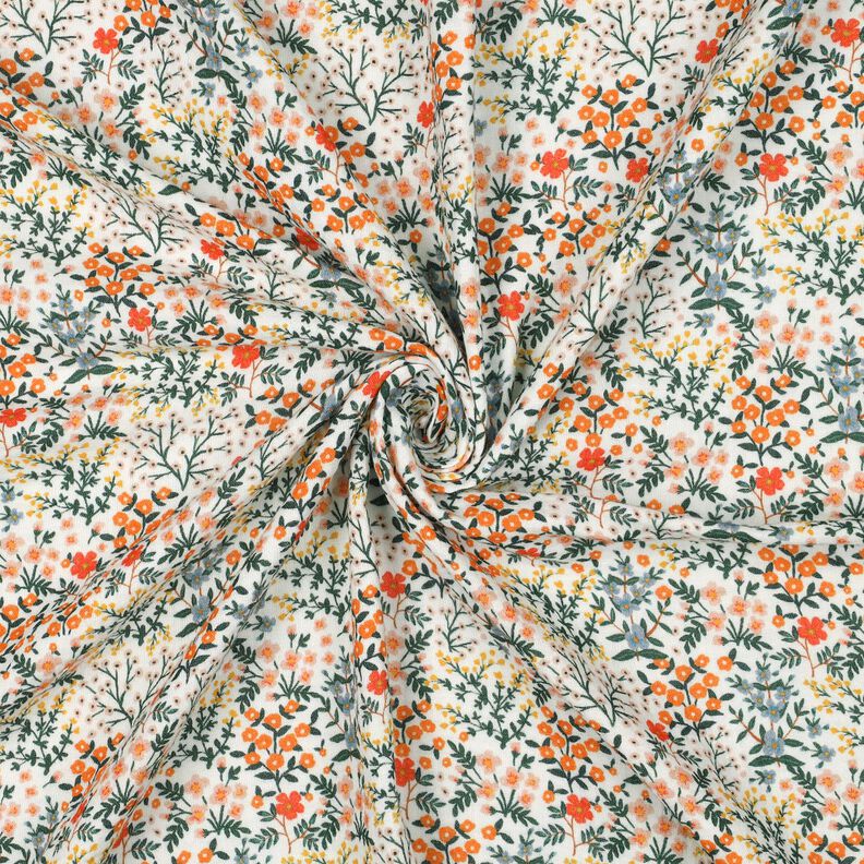 Muslin/Dubbel-krinkelväv Blomsteräng Digitaltryck | Poppy Fabrics – yllevit/persikofärgad, image number 3