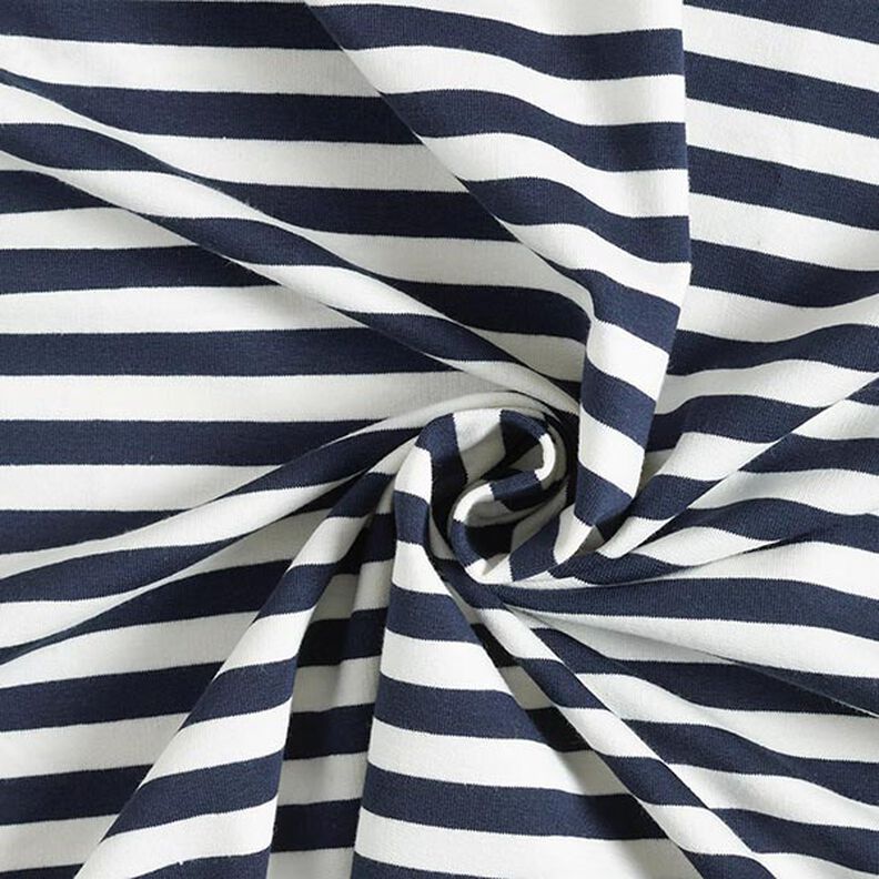 French Terry Sommarsweat garnfärgade ränder – yllevit/marinblått, image number 4