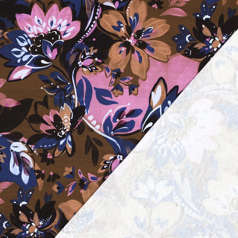 French Terry Sommarsweat Målade blommor Digitaltryck – indigo/brun,  image number 4