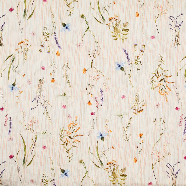 Muslin/Dubbel-krinkelväv Vårblommor – yllevit/persikofärgad,  image number 1
