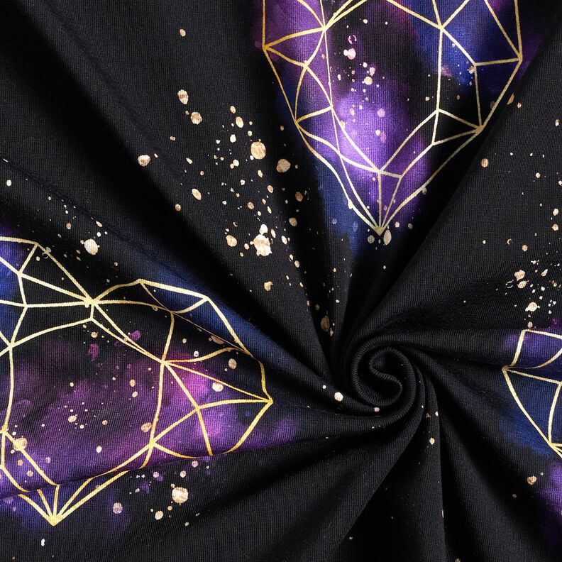 Bomullsjersey origamihjärtan med guldströssel | Glitzerpüppi – svart/lila,  image number 3