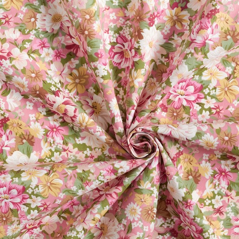 Bomullspoplin romantiska blommor – rosa/beige,  image number 3