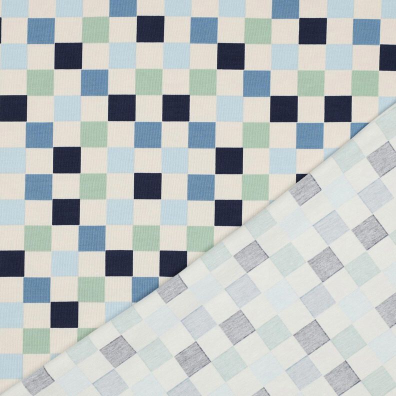 Bomullsjersey Check | Poppy Fabrics – natur/blågrått,  image number 4