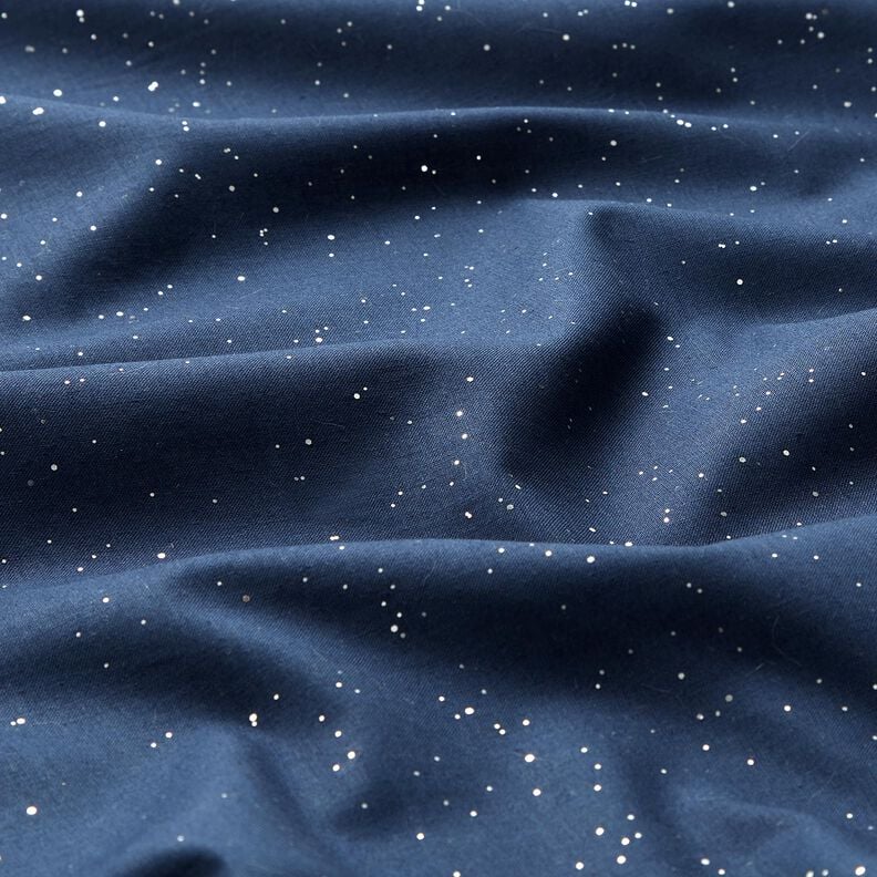 Bomullstyg Poplin Folietryck Silverfläckar – nattblå/silvermetallic, image number 2