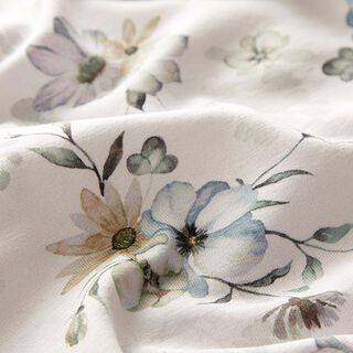 Ekologisk bomullsjersey stora akvarellblommor – dimgrå/aquablått, 
