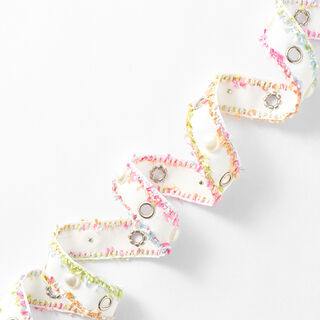 Vävt band Öglor och pärlor [25 mm] – vit/pink, 