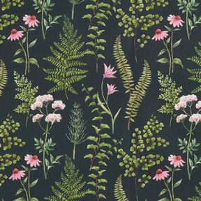 Outdoortyg Canvas Blad och blommor – mörkgrön/pastellviolett, 