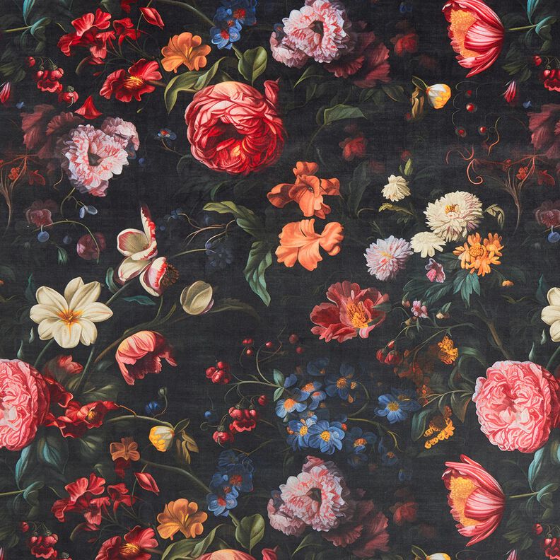 Dekorationssammet romantiska blommor – antracit/rose,  image number 1