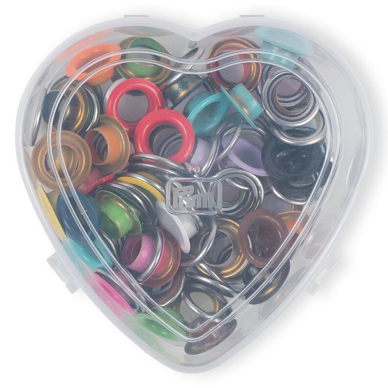 Öglor med brickor, i hjärtformad låda [11 mm] | Prym – röd,  image number 2