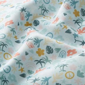 Ekologisk bomullspoplin palmvärld – babyblått/ljus mint, 