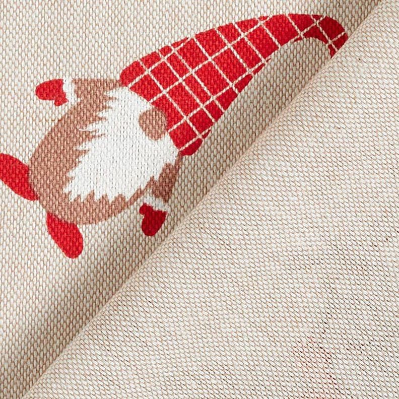 Dekorationstyg Halvpanama tomtar och renar – beige/rött,  image number 4