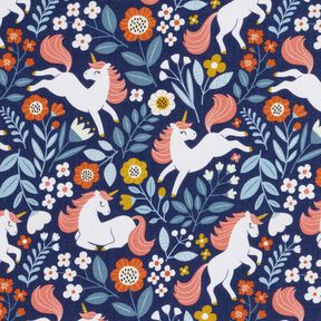 Bomullspoplin blomster-enhörning Digitaltryck – indigo, 