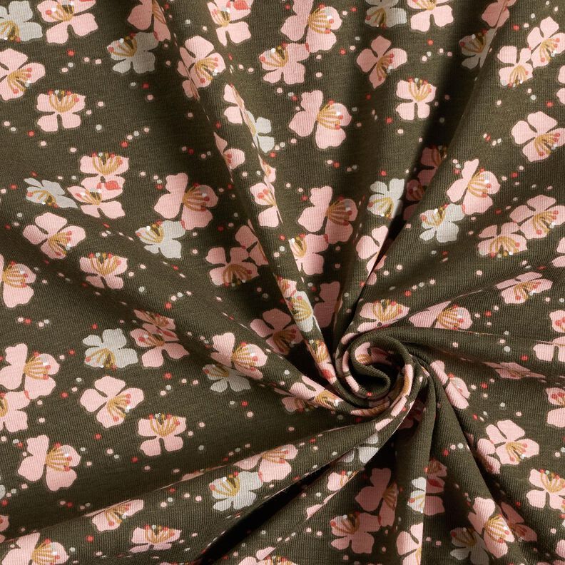 Bomullsjersey Söta blommor – khaki,  image number 3