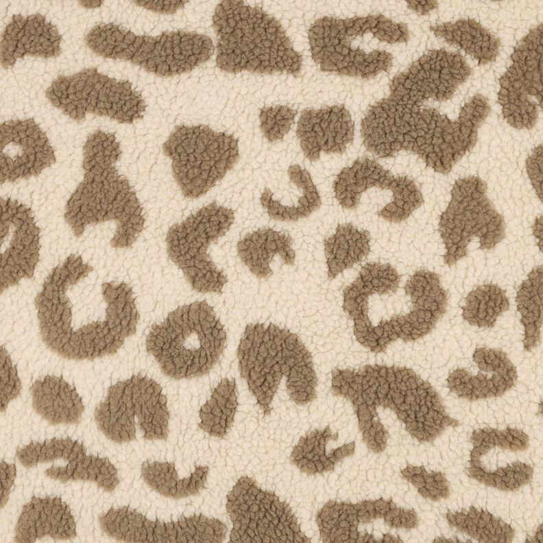 Teddyplysch Leopardmönster – natur/mörk gråbrun, image number 1