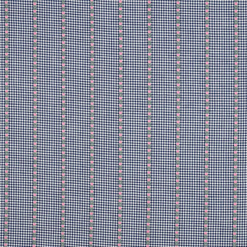 Bomullstyg Jacquard rutor och blommor – havsblå/vit,  image number 1