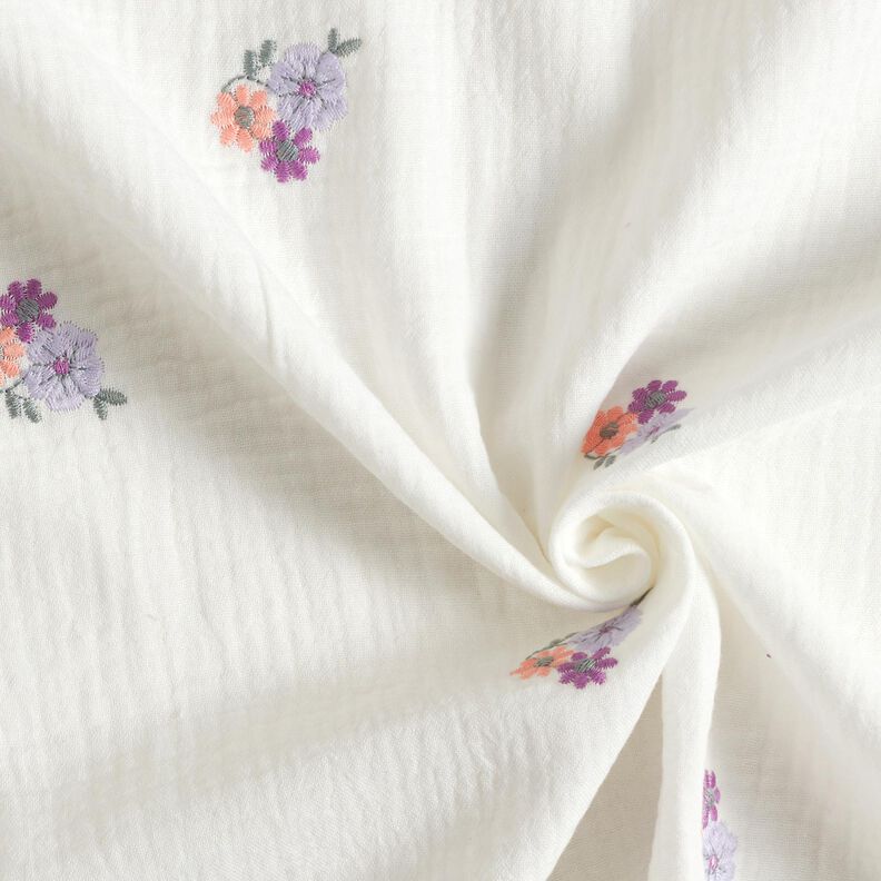 Muslin/Dubbel-krinkelväv Broderade blommor | Poppy Fabrics – vit,  image number 3