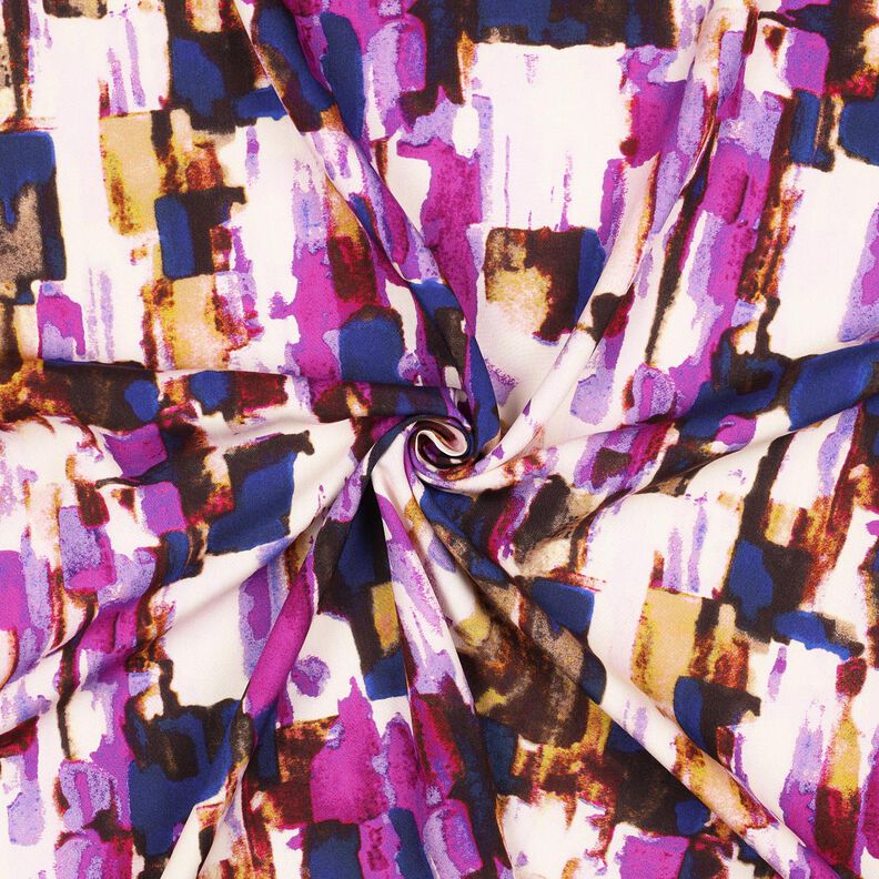 Viskostyg Abstrakta penseldrag digitaltryck – druva/indigo, image number 3