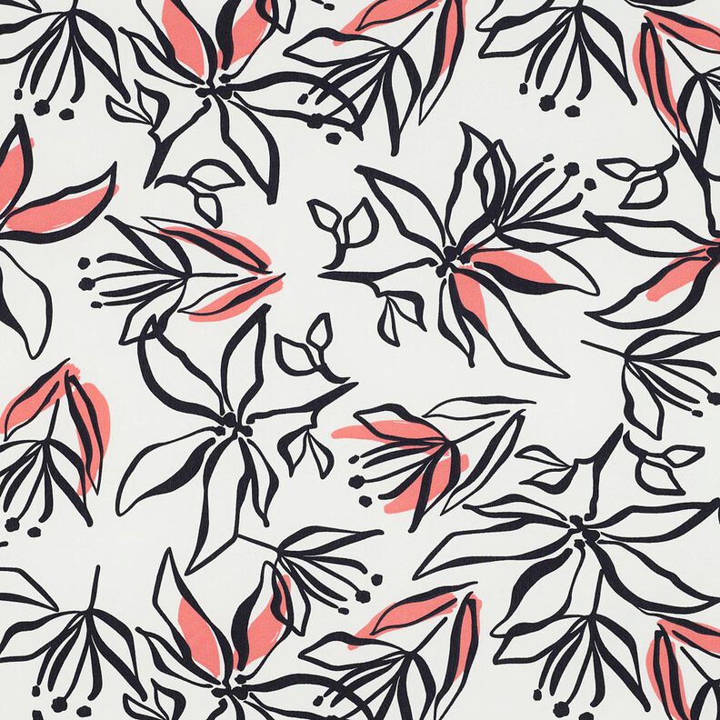 Tunt stretchtyg abstrakta liljor &ndash; vit/hummer,  image number 1