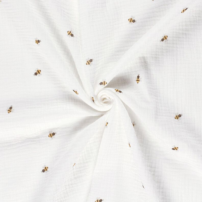 Muslin/Dubbel-krinkelväv Små bin – yllevit/guld,  image number 3