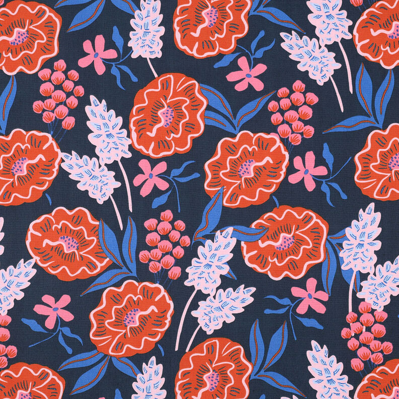 Bomullspoplin Fresh Flowers | Nerida Hansen – nattblå,  image number 1