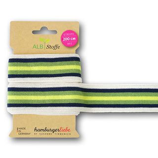Band av ekologisk jacquard  Stripe Me College [ 200 cm | 3,5 cm ] | Albstoffe – yllevit/äppelgrönt, 