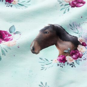 Bomullsjersey Blomsterhäst | Glitzerpüppi – isblå/pastellviolett, 