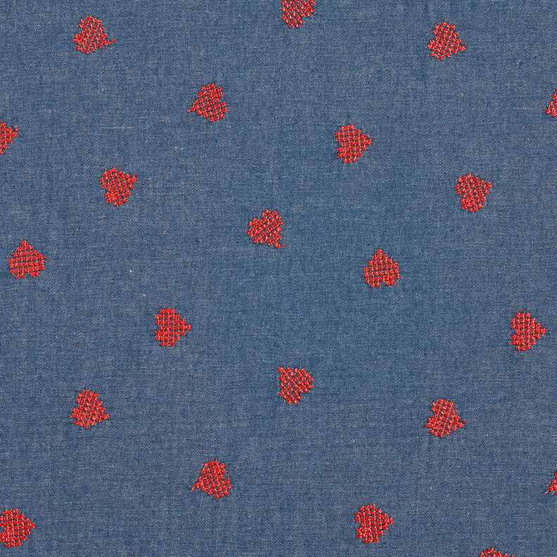 Chambray korsstygnshjärtan – jeansblå,  image number 1