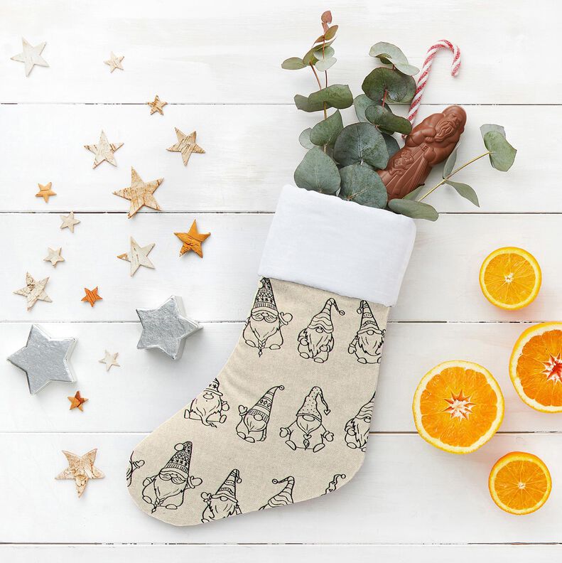 Dekorationstyg Halvpanama festliga tomtar – natur/svart,  image number 5