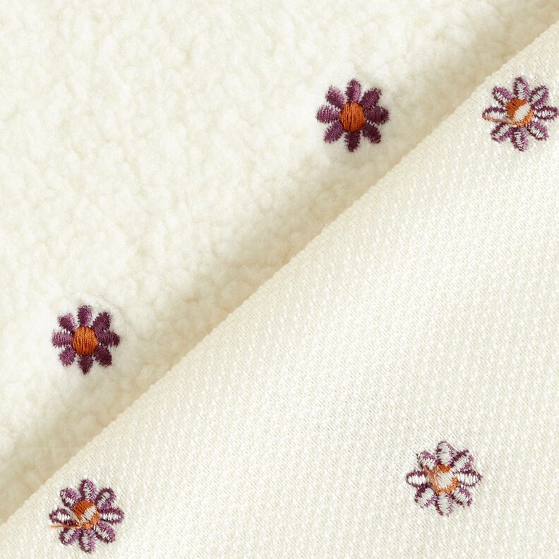 Teddyplysch broderade småblommor – yllevit/aubergine,  image number 4