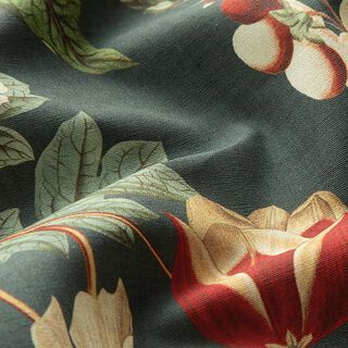 Dekorationstyg Canvas Nostalgiska blommor – mörkgrön, 