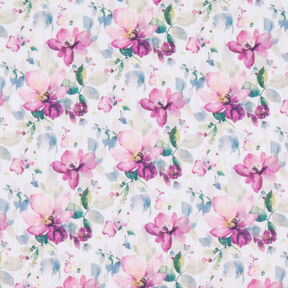 Muslin/Dubbel-krinkelväv Akvarellblommor Digitaltryck | by Poppy vit/purpur, 
