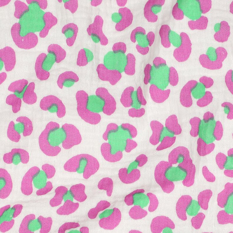 Muslin/Dubbel-krinkelväv färgglatt leopardmönster | Poppy Fabrics – elfenbensvit/ljusgrön, image number 2
