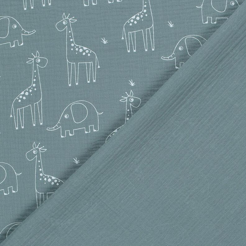 Muslin/Dubbel-krinkelväv stora giraffer och elefanter – duvblå,  image number 4
