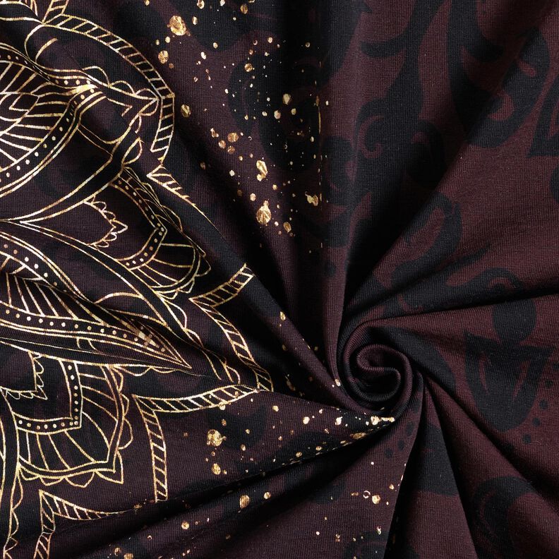 BomullsjerseyBrodyrtyg mandala med guldprickar | Glitzerpüppi – svartbrun/guld,  image number 3