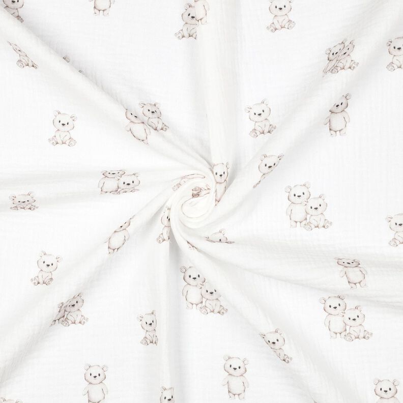 GOTS Muslin/Dubbel-krinkelväv Vänliga björnar Digitaltryck | Poppy Fabrics – elfenbensvit/ljus,  image number 3