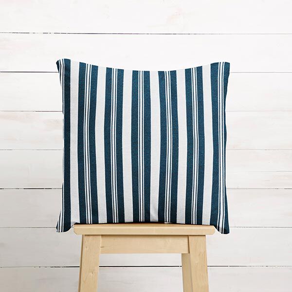 Dekorationstyg Jacquard ränder – havsblå/vit, image number 6