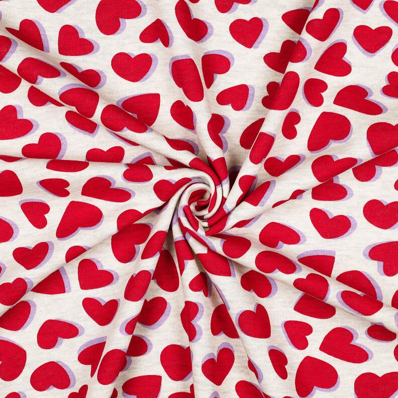 Sweatshirt Ruggad hjärtan | Poppy Fabrics – natur/röd,  image number 3