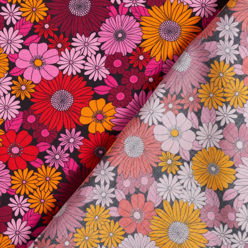 Viskostyg Sommarblommor – eldröd/svart,  image number 4