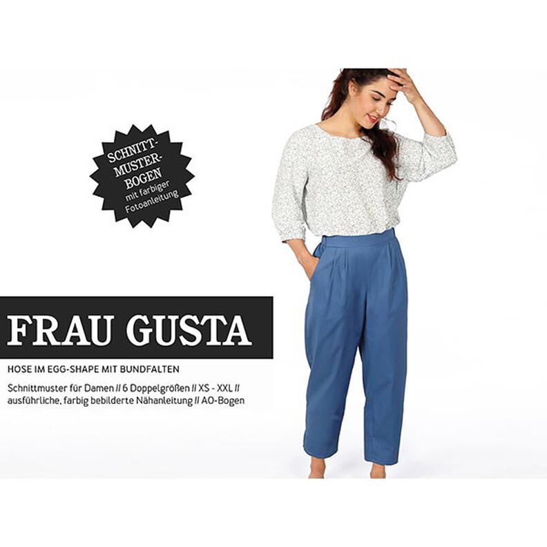 FRAU GUSTA Byxor i äggform med veck i det elastiska midjebandet | Studio Schnittreif | XS-XXL,  image number 1