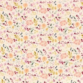 Muslin/Dubbel-krinkelväv akvarell blomsteräng Digitaltryck – kräm,  Muslin/Dubbel-krinkelväv akvarell blomsteräng Digitaltryck – kräm,