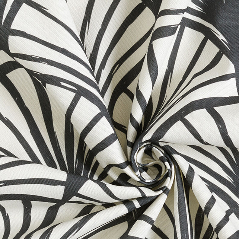 Dekorationstyg Halvpanama abstrakta solfjädrar – elfenbensvit/svart,  image number 3