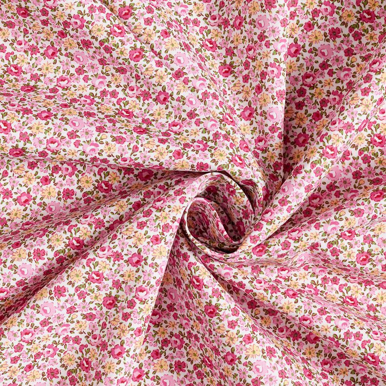 Bomullspoplin millefleur – vit/rosa,  image number 3