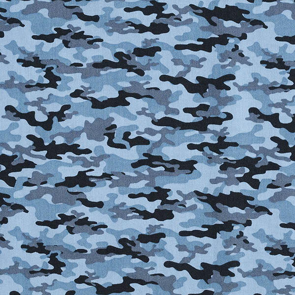 Bomullstyg Poplin kamouflage – blå,  image number 1