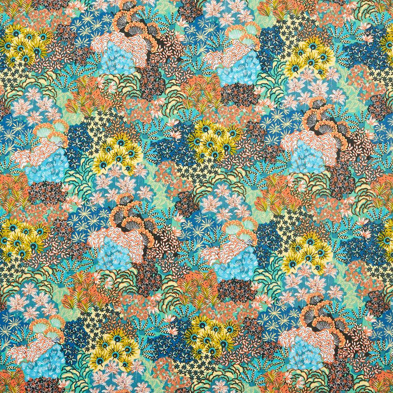 Behandlad bomull Blomsterhav – havsblå/terracotta,  image number 1