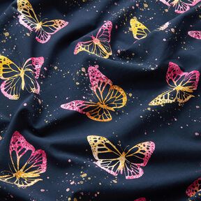 Bomullsjersey Fjärilar | Glitzerpüppi – nattblå/pink, 